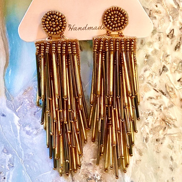 🌺🎉HP🎉🌺 NWT Deepa Beaded Gold Statement Earrings - Picture 10 of 16